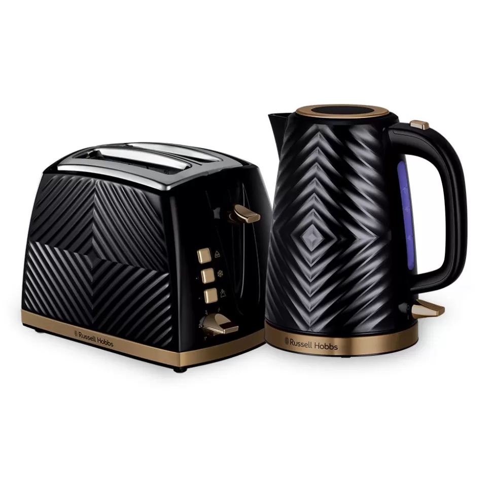 Groove Black Kettle And 2 Slice Toaster Set | Russell Hobbs Store