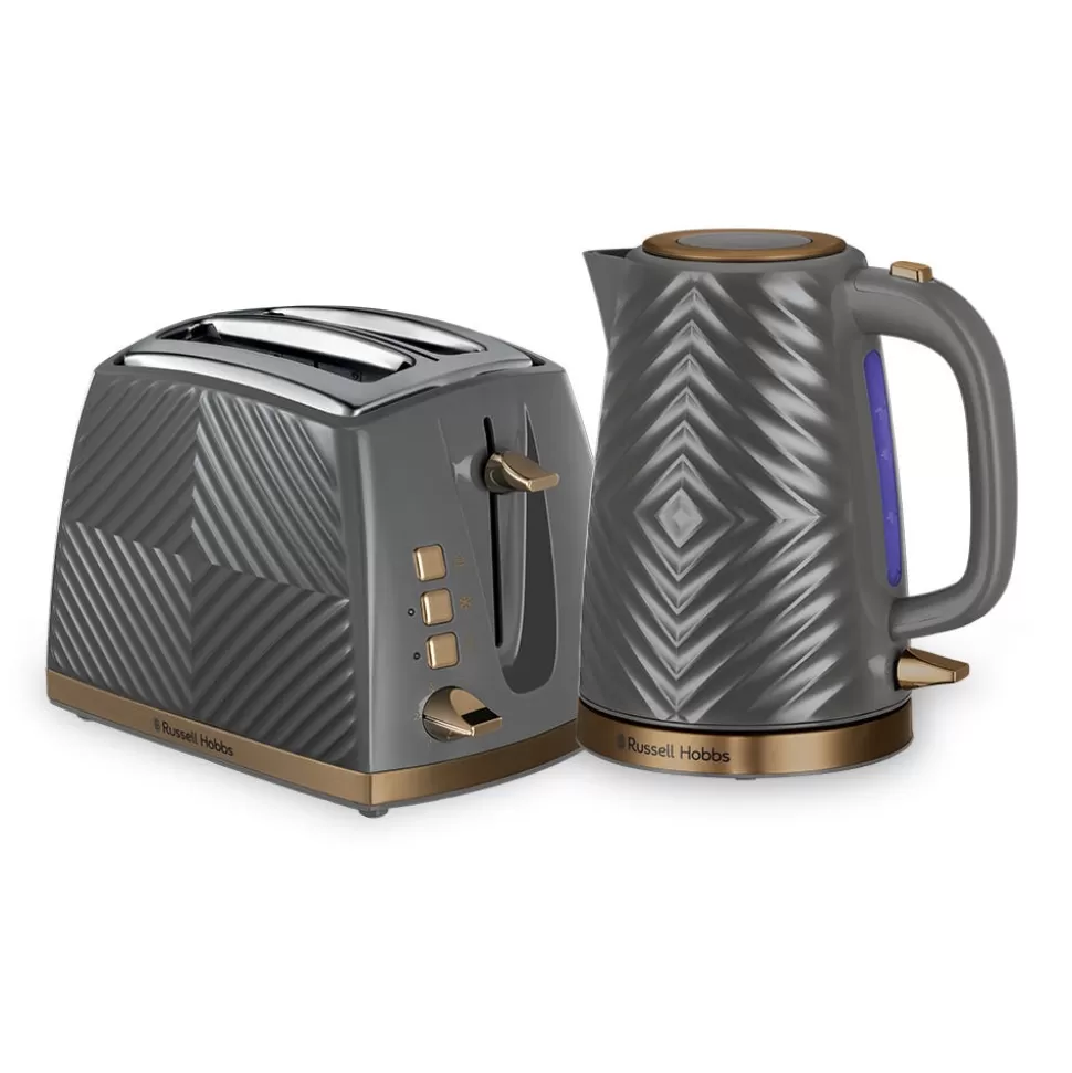 Groove Grey Kettle And Toaster Set 2 Slice | Russell Hobbs Cheap