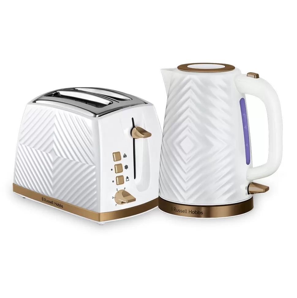 Groove White Kettle And Toaster Set 2 Slice | Russell Hobbs Flash Sale