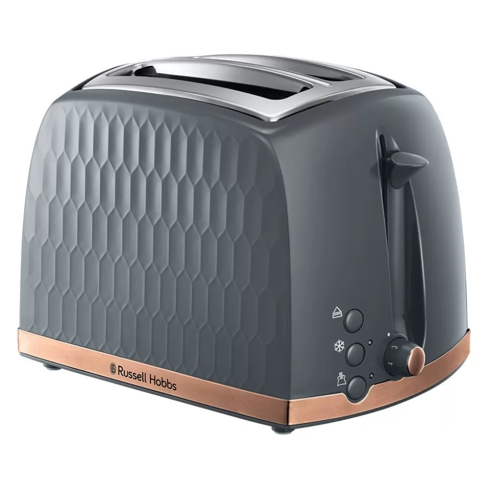 Honeycomb 2 Slice Grey With Rose Gold Toaster | Russell Hobbs Fashion