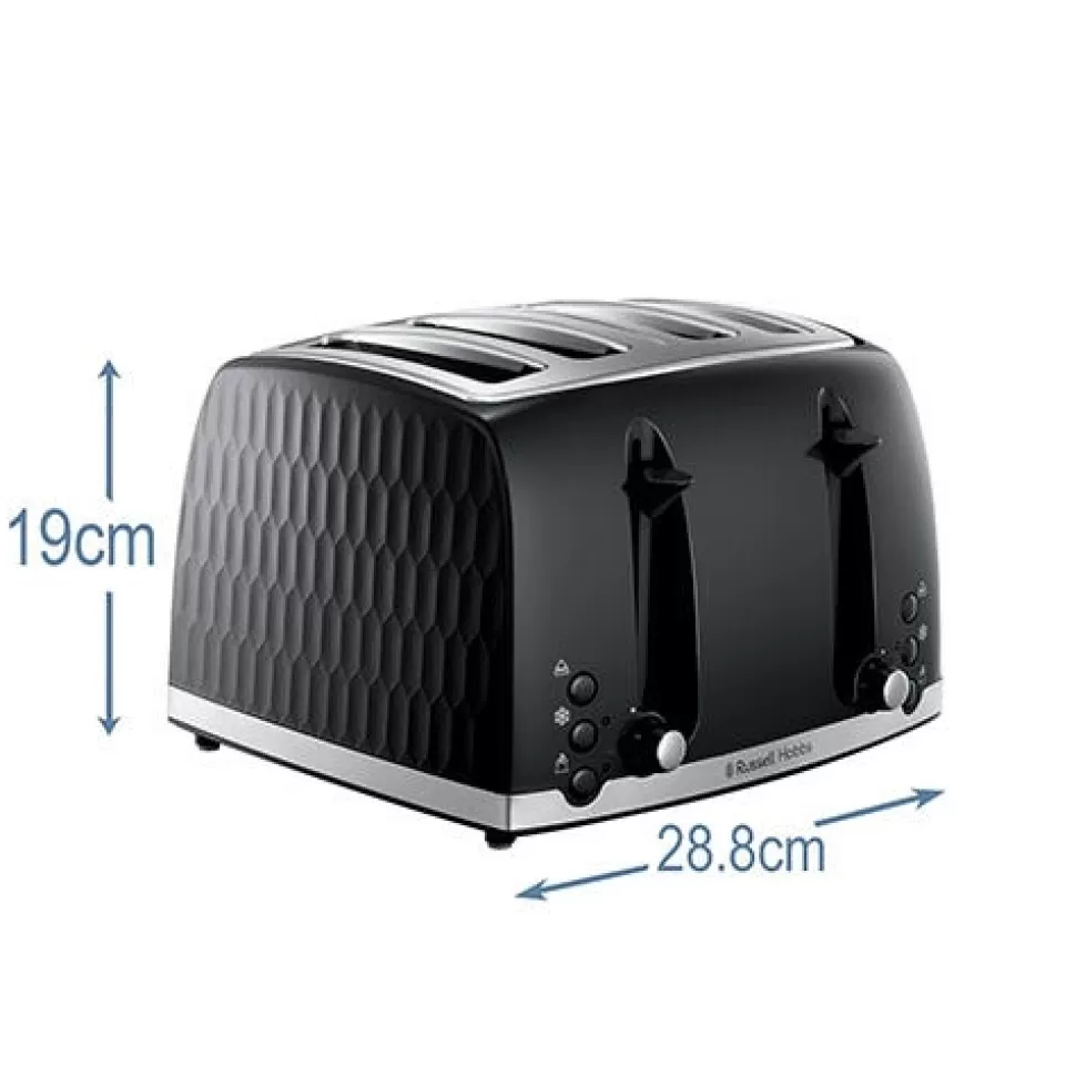 Honeycomb 4 Slice Black Toaster | Russell Hobbs Sale