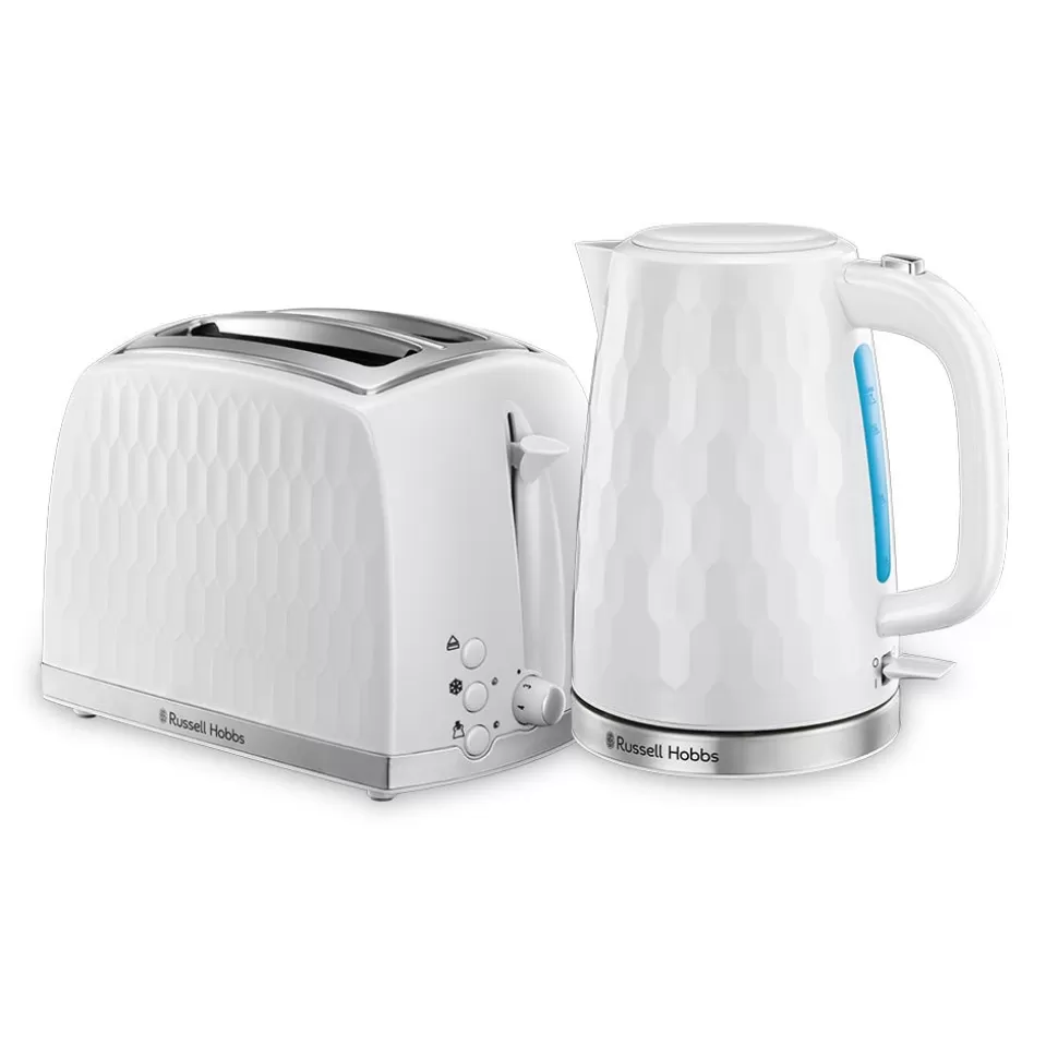 Honeycomb White Kettle And 2 Slice Toaster Set | Russell Hobbs Best Sale