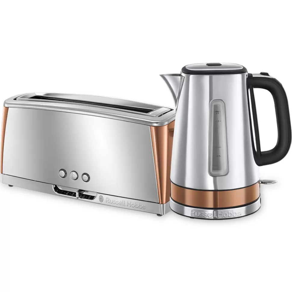 Luna Copper Accents Quiet Boil Kettle And 2 Slice Long Slot Toaster Set | Russell Hobbs Store