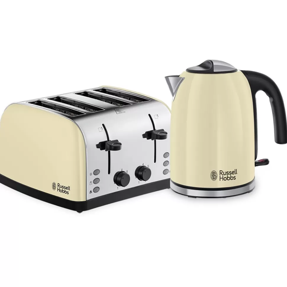 Stainless Steel Cream Kettle And 4 Slice Toaster | Russell Hobbs Cheap