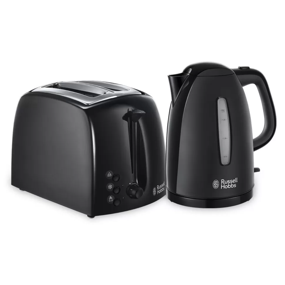 Textures Black Kettle And 2 Slice Toaster Set | Russell Hobbs Flash Sale