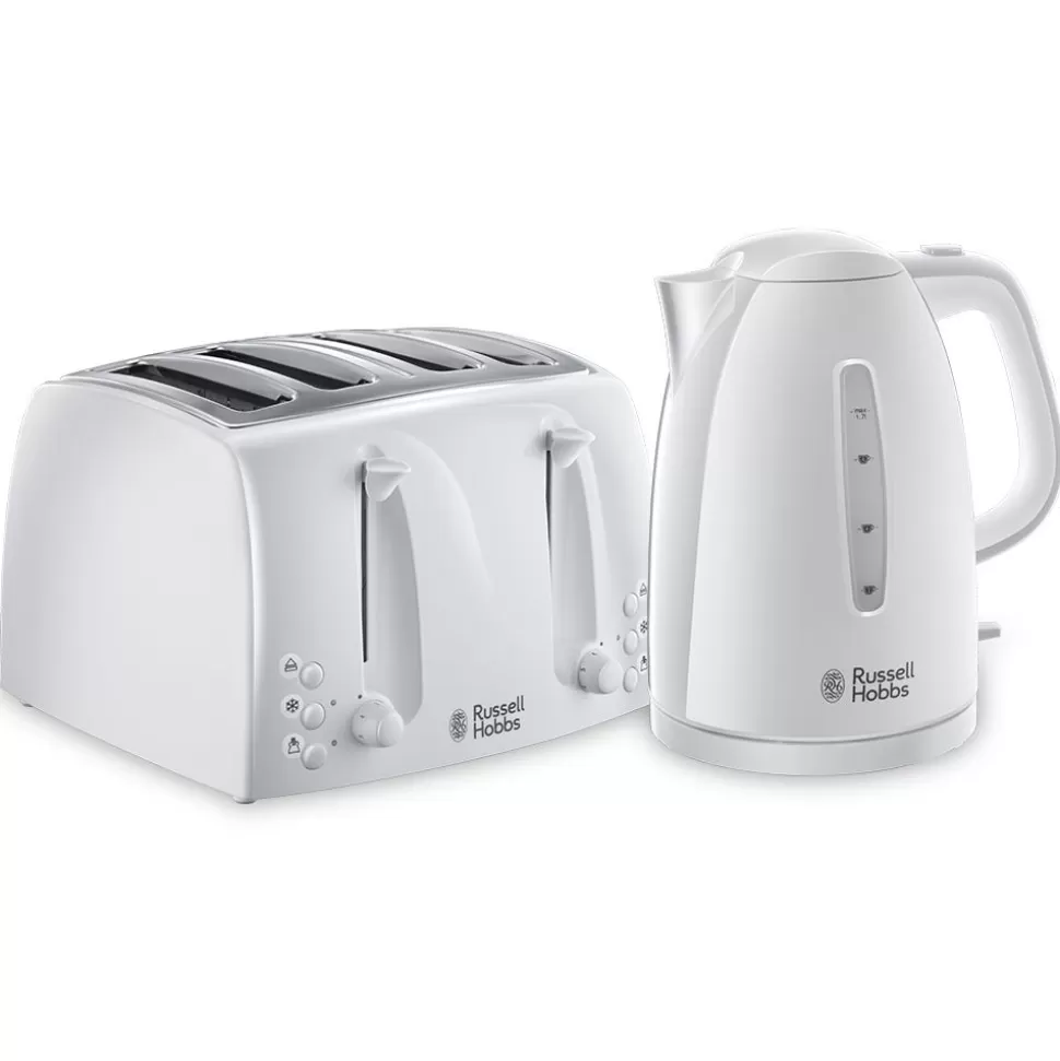 Textures White Kettle And 4 Slice Toaster Set | Russell Hobbs Fashion